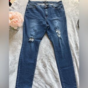 Fashion Nova Blue Skinny Jeans with Distressed Details